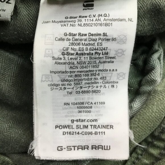 G-Star Raw Powel Slim Trainer Pants Olive Green Mens 32/32 Cotton Blend - Picture 8 of 10